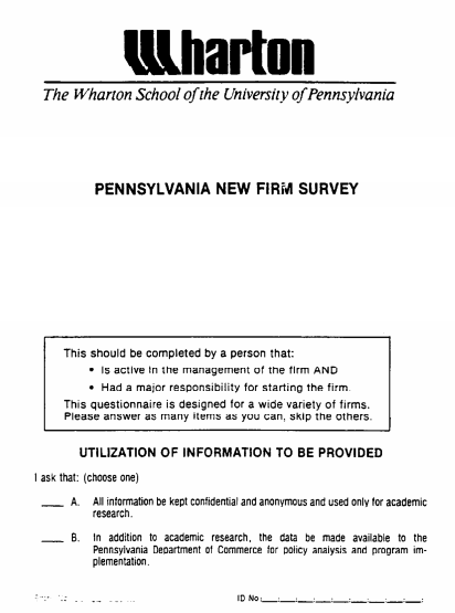 Pennsylvania New Firm Survey Cover
